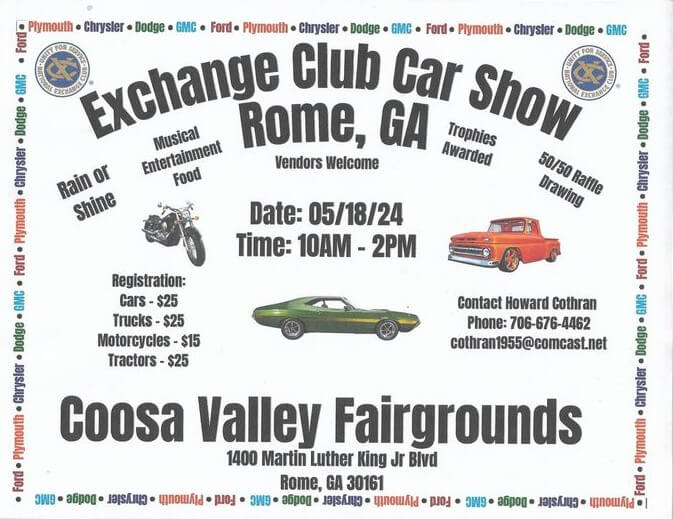 THE EXCITEMENT STARTS SOON  ﻿THE EXCHANGE CLUB CAR SHOW COMING IN MAY!